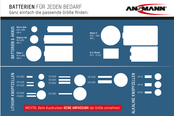 Ansmann Batteriegrößen Tabelle